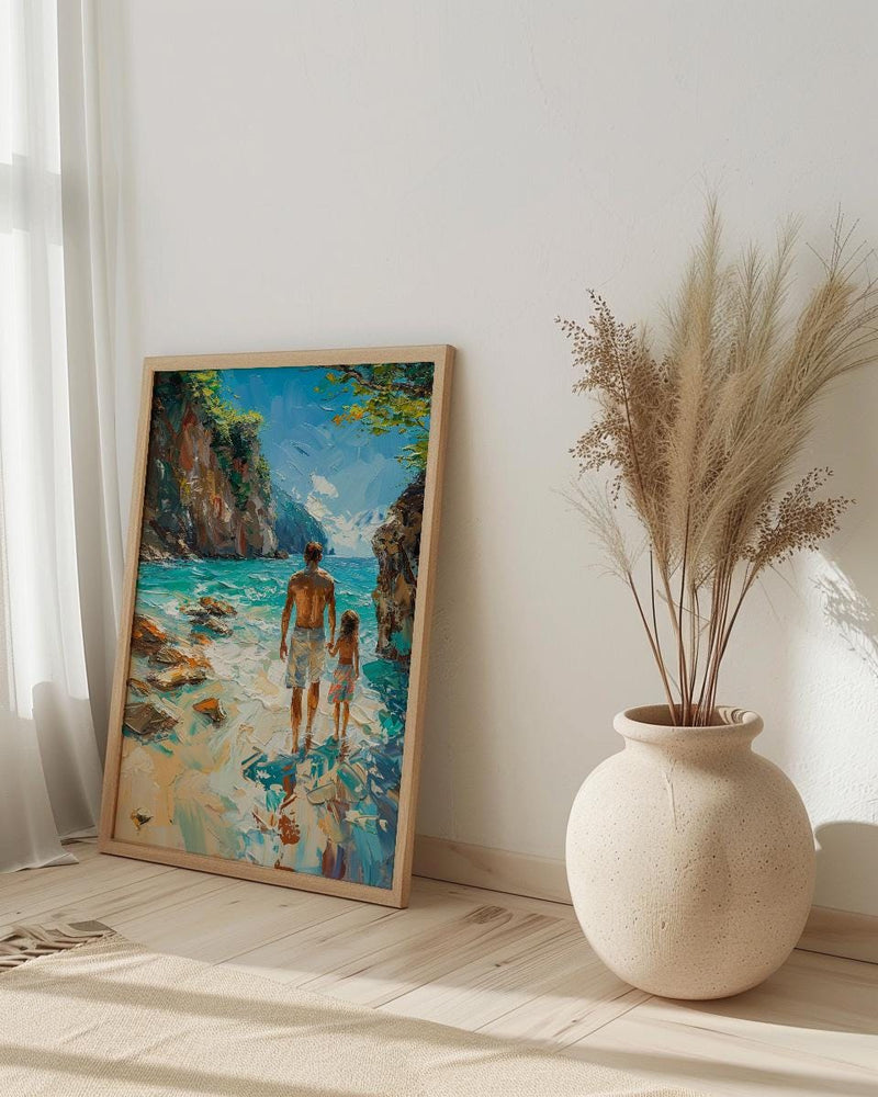 Thailand Beach Art Print, Father And Child Poster - Fathers Day Gift