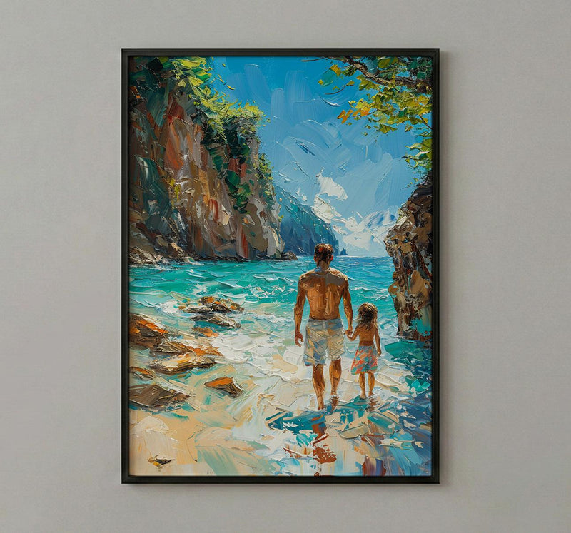 Thailand Beach Art Print, Father And Child Poster - Fathers Day Gift