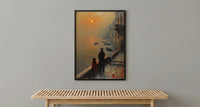 Varanasi Ghats Wall Art, Father And Child Decor - Spiritual River Print