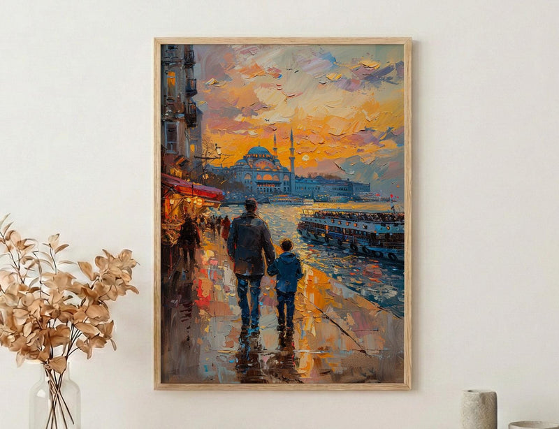 Istanbul Poster, Father And Son Night Art - Cityscape Wall Decor