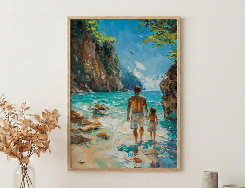 Thailand Beach Art Print, Father And Child Poster - Fathers Day Gift