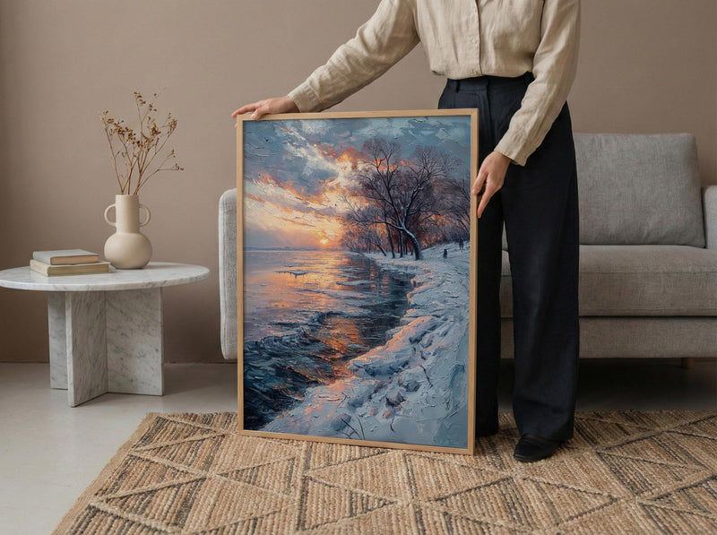 Delaware River Poster, Winter Americana Decor - Historic Landscape Art