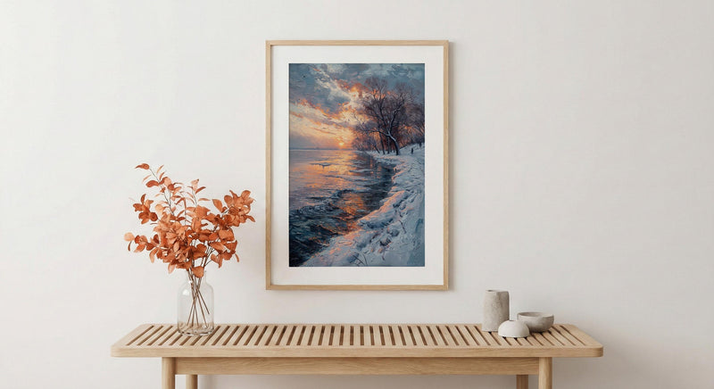 Delaware River Poster, Winter Americana Decor - Historic Landscape Art