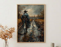 Minute Man Art Print, Colonial Farmer Decor - Historic Americana Landscape