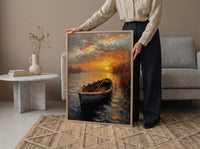Hudson River Wall Art, Colonial Boat Decor - Misty Historical Landscape