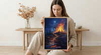 New England Night Art Print, Historic Fire Decor - Wild Americana Landscape