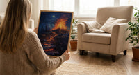 New England Night Art Print, Historic Fire Decor - Wild Americana Landscape
