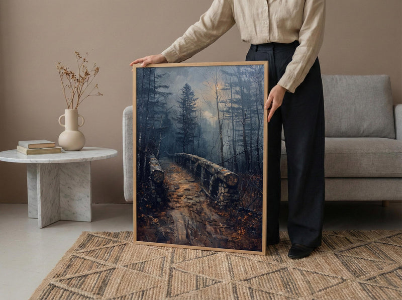 Historic Bridge Poster, New England Landscape Wall Decor - Desolate Americana Art