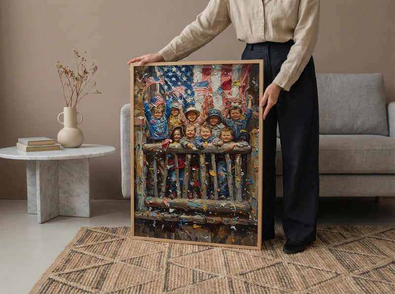 Americana Porch Art Print, 4th of July Children Wall Decor - Patriotic Summer Poster