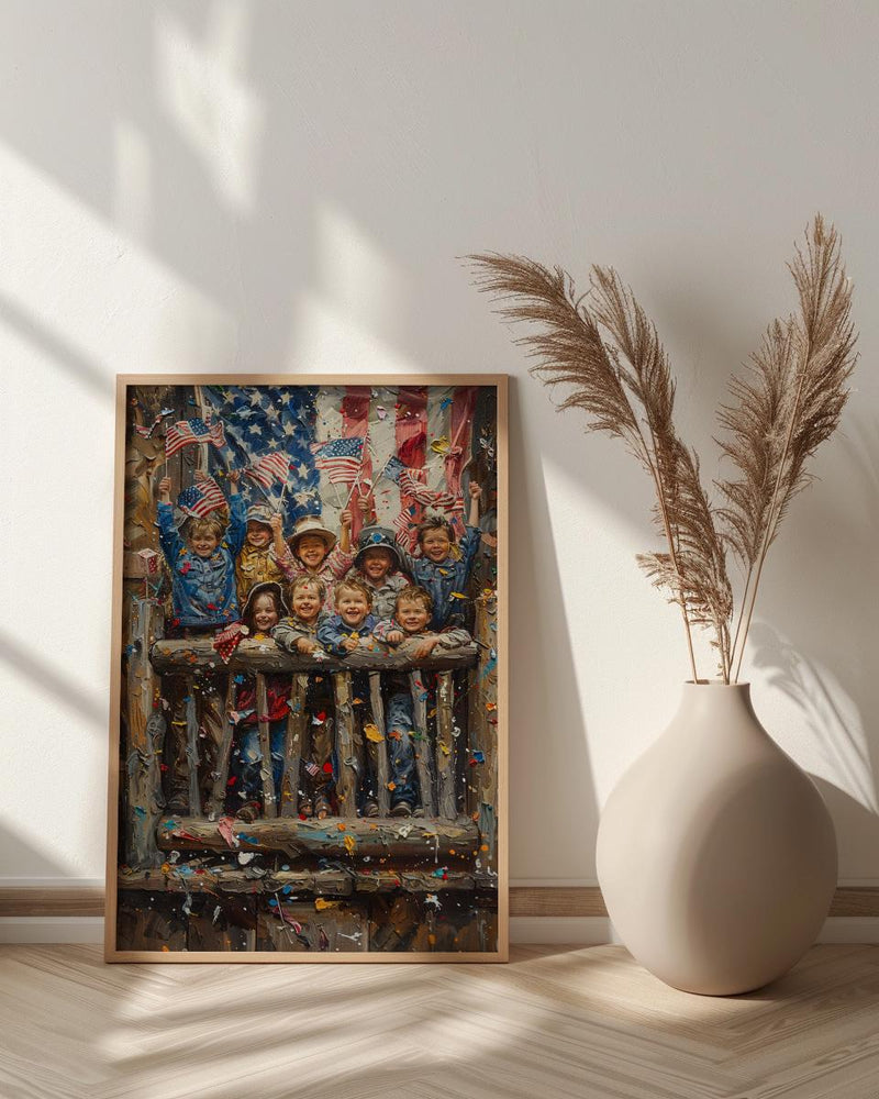 Americana Porch Art Print, 4th of July Children Wall Decor - Patriotic Summer Poster