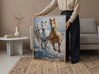 Wild Coastal Horses Poster, New England Beach Decor - Freedom Landscape Art