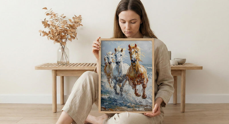Wild Coastal Horses Poster, New England Beach Decor - Freedom Landscape Art