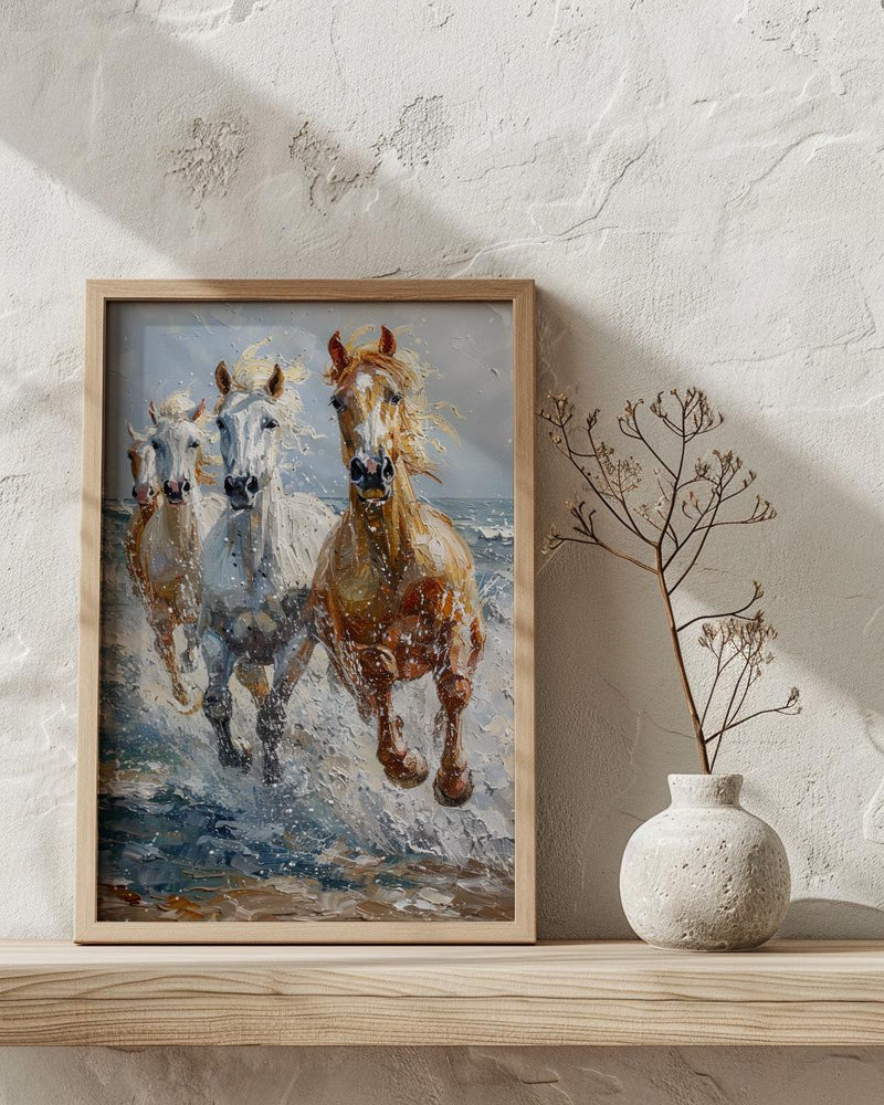 Wild Coastal Horses Poster, New England Beach Decor - Freedom Landscape Art