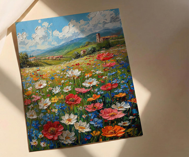 Patriotic Wildflower Art Print, Americana Meadow Decor - Spring Landscape Poster