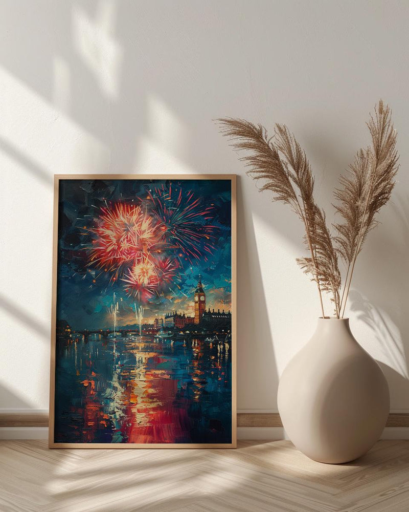 Colonial Town Fireworks Wall Art, 4th of July Decor - Independence Day Print