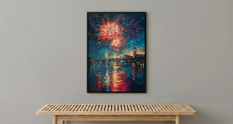 Colonial Town Fireworks Wall Art, 4th of July Decor - Independence Day Print