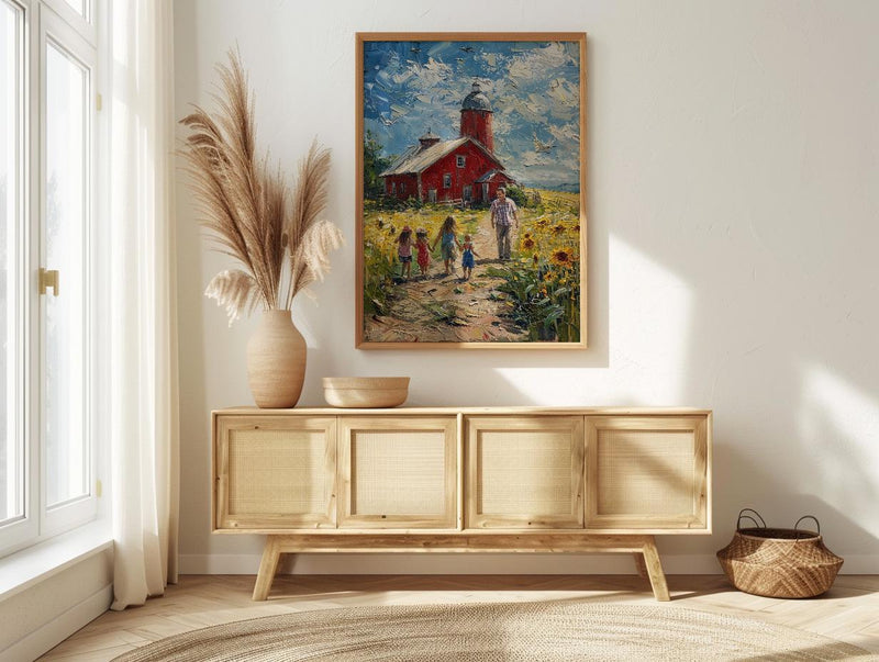 Americana Farm Family Wall Art, Joyful Patriotic Decor - Summer Country Print
