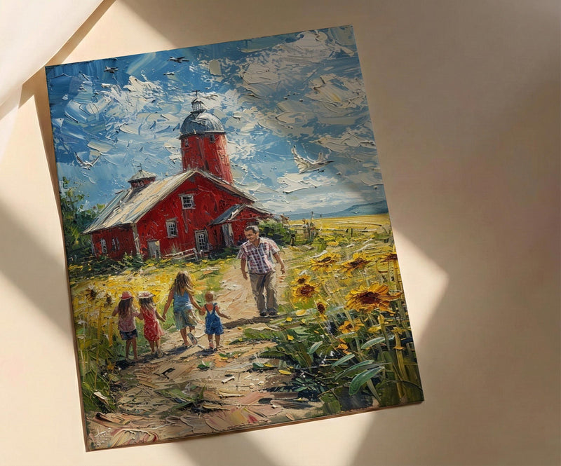 Americana Farm Family Wall Art, Joyful Patriotic Decor - Summer Country Print