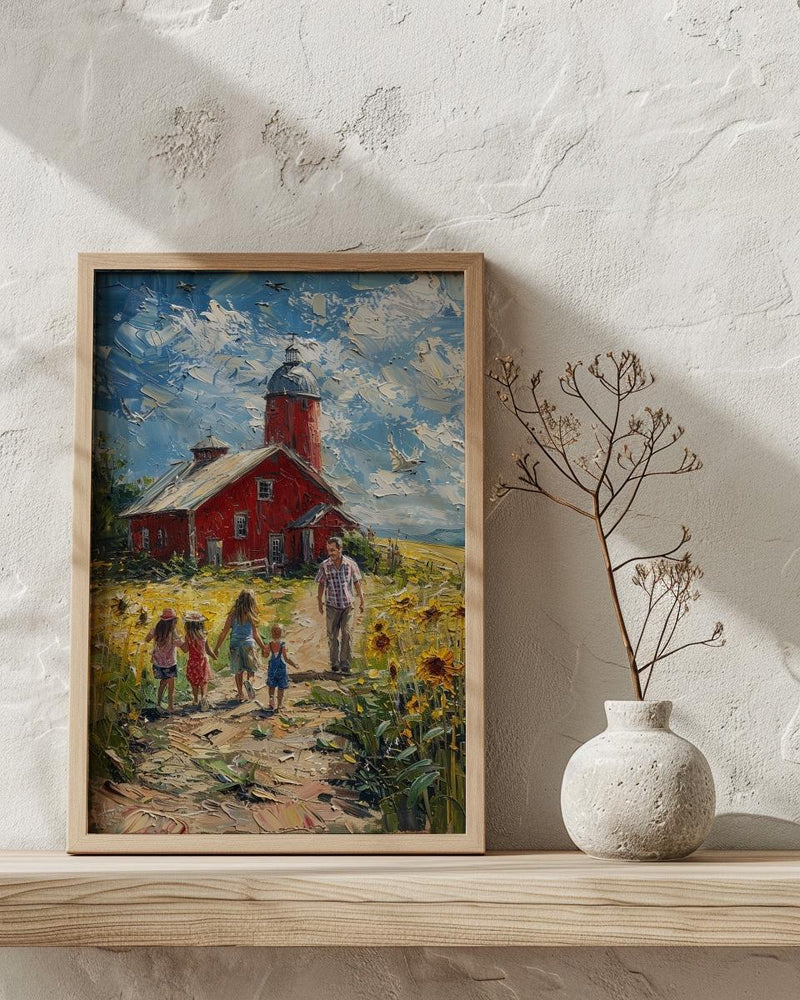 Americana Farm Family Wall Art, Joyful Patriotic Decor - Summer Country Print