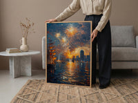 Boston Skyline Fireworks Poster, 4th of July Harbor Wall Decor - Patriotic City Art