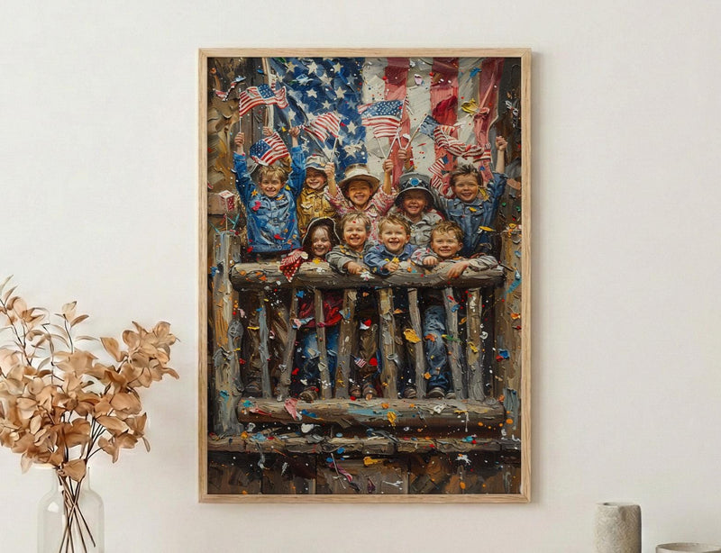Americana Porch Art Print, 4th of July Children Wall Decor - Patriotic Summer Poster