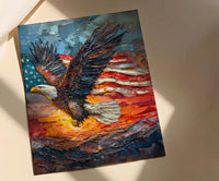 Bald Eagle Sunrise Art Print, Patriotic Mountain Decor - American Flag Poster