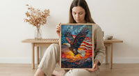 Bald Eagle Sunrise Art Print, Patriotic Mountain Decor - American Flag Poster