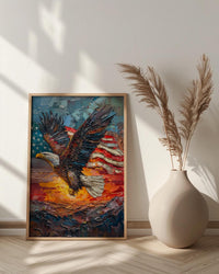 Bald Eagle Sunrise Art Print, Patriotic Mountain Decor - American Flag Poster