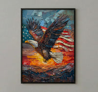Bald Eagle Sunrise Art Print, Patriotic Mountain Decor - American Flag Poster