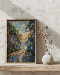 Americana Main Street Art Print, 4th of July Decor - Small Town Flag Poster