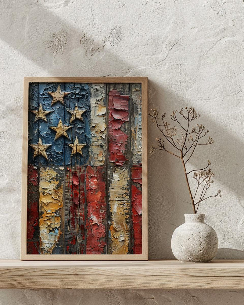 Weathered American Flag Wall Art, Rustic Patriotic Decor - Vintage Flag Print
