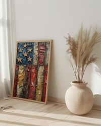 Weathered American Flag Wall Art, Rustic Patriotic Decor - Vintage Flag Print
