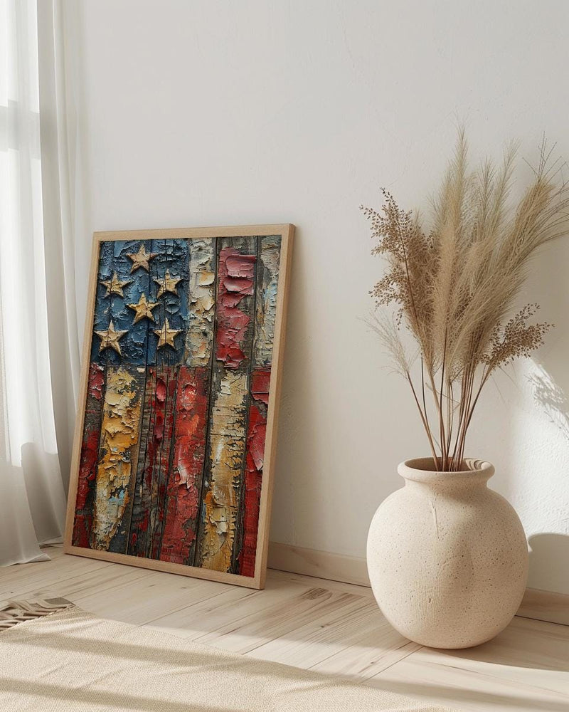 Weathered American Flag Wall Art, Rustic Patriotic Decor - Vintage Flag Print