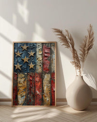 Weathered American Flag Wall Art, Rustic Patriotic Decor - Vintage Flag Print