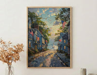 Americana Main Street Art Print, 4th of July Decor - Small Town Flag Poster