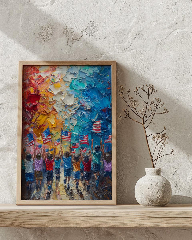 Kids 4th Of July Parade Poster, Joyful Americana Decor - Patriotic Wall Art