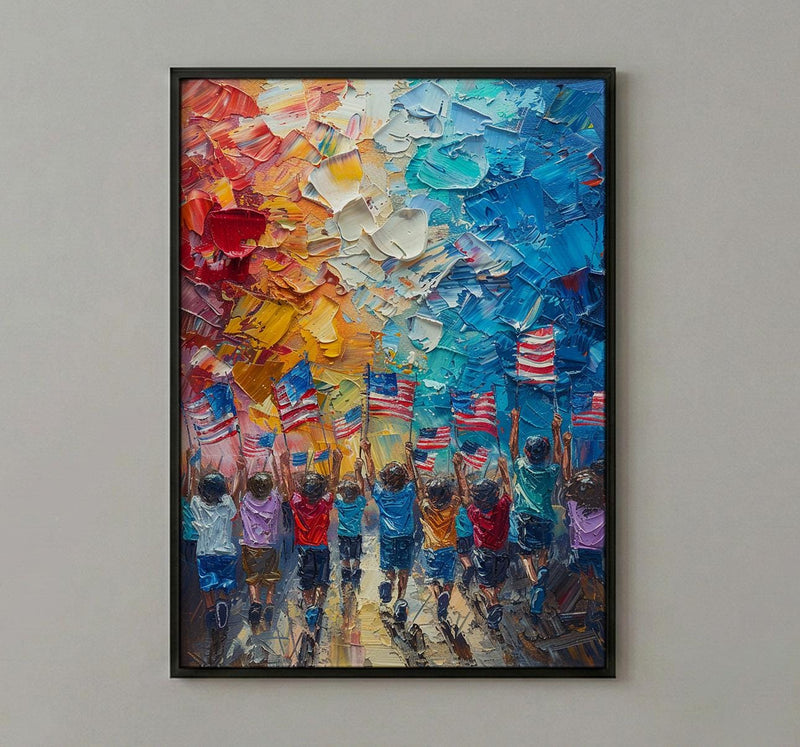 Kids 4th Of July Parade Poster, Joyful Americana Decor - Patriotic Wall Art