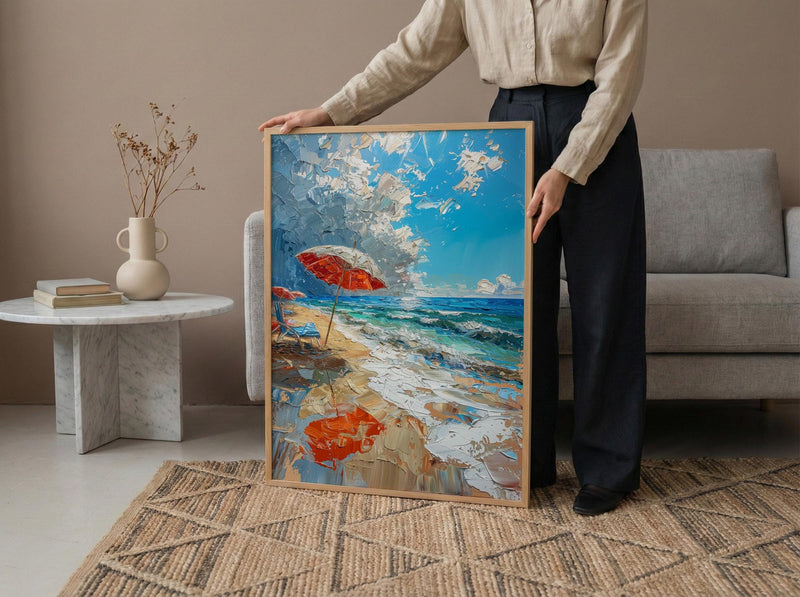 Summer Beach Art Print, Patriotic Coastal Wall Decor - Red White Blue Ocean Art