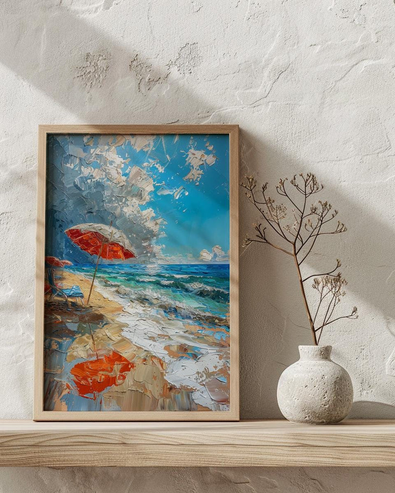 Summer Beach Art Print, Patriotic Coastal Wall Decor - Red White Blue Ocean Art