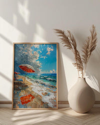 Summer Beach Art Print, Patriotic Coastal Wall Decor - Red White Blue Ocean Art