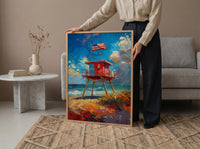 Lifeguard Stand Wall Art, Florida Beach Decor - Patriotic Ocean Print