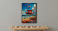 Lifeguard Stand Wall Art, Florida Beach Decor - Patriotic Ocean Print