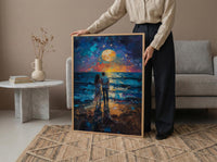 Ocean Fireworks Poster, Romantic Coastal Decor - 4th of July Beach Art
