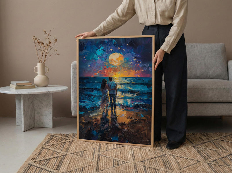 Ocean Fireworks Poster, Romantic Coastal Decor - 4th of July Beach Art