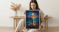 Ocean Fireworks Poster, Romantic Coastal Decor - 4th of July Beach Art