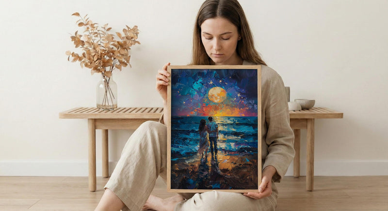 Ocean Fireworks Poster, Romantic Coastal Decor - 4th of July Beach Art