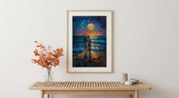 Ocean Fireworks Poster, Romantic Coastal Decor - 4th of July Beach Art