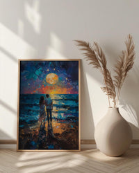 Ocean Fireworks Poster, Romantic Coastal Decor - 4th of July Beach Art