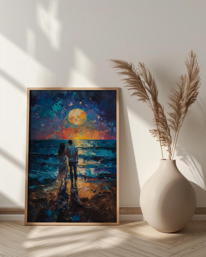 Ocean Fireworks Poster, Romantic Coastal Decor - 4th of July Beach Art