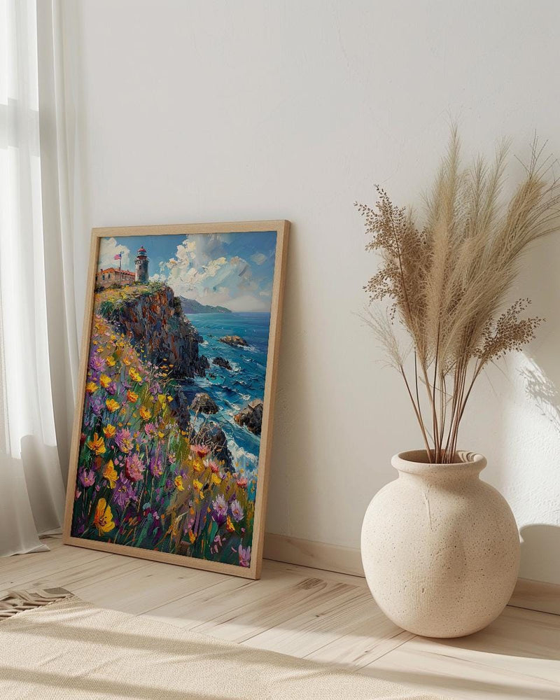 California Lighthouse Wall Art, Coastal Americana Decor - Patriotic Ocean Print